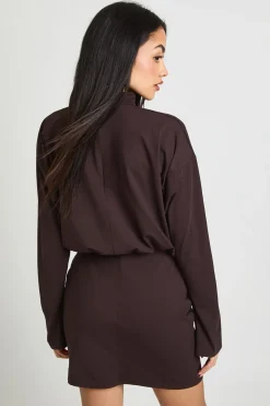 Robe Mini Blouson À Manches Longues Avec Col Intégré