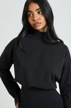 Robe Mini Blouson À Manches Longues Avec Encolure Montée