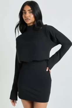 Robe Mini Blouson À Manches Longues Avec Encolure Montée