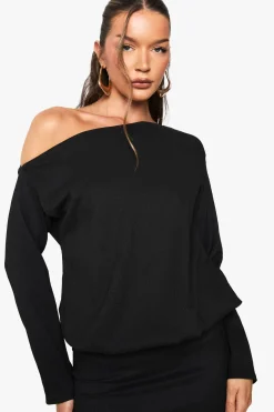 Robe Mini Bodycon à Épaules Dénudées et Manches Longues