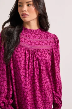 Robe Mini Bohème Imprimée avec Détails Étoiles en Dentelle