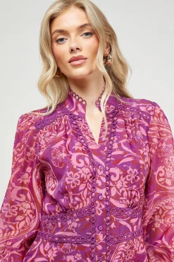 Oasis Robe Mini Boho Imprimée avec Finitions en Dentelle<Femme Satin Et Dentelle|Robes Bohème