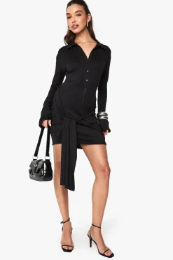 Robe mini boutonnée à drapé