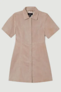 KarenMillen Robe Mini Boutonnée en Daim à Surpiqûres<Femme Robes|Toutes Les Robes