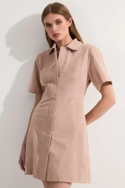 KarenMillen Robe Mini Boutonnée en Daim à Surpiqûres<Femme Robes|Toutes Les Robes