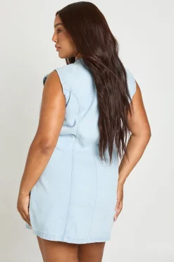 Robe Mini Boutonnée Grande Taille Avec Détails De Coutures