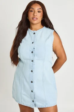 Robe Mini Boutonnée Grande Taille Avec Détails De Coutures