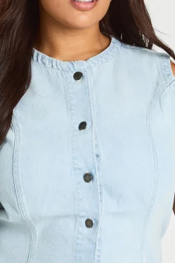 Robe Mini Boutonnée Grande Taille Avec Détails De Coutures