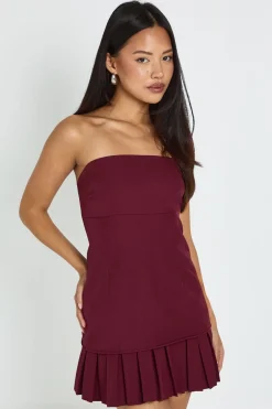 Robe Mini Bustier Ajustée Petite avec Jupe Plissée