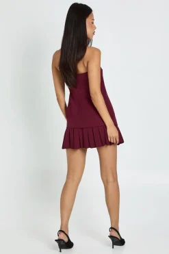 Robe Mini Bustier Ajustée Petite avec Jupe Plissée