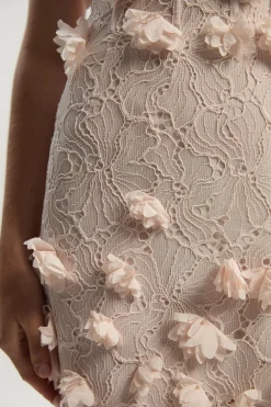 Robe Mini Bustier en Dentelle Appliquée Tissée