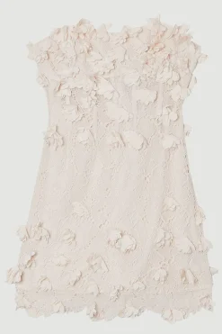 Robe Mini Bustier en Dentelle Appliquée Tissée