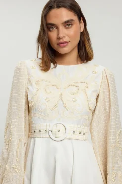 Robe Mini Ceinturée À Détails Perlés