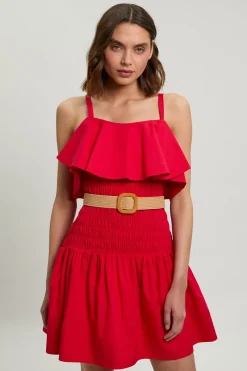 KarenMillen Robe Mini Ceinturée En Popeline De Coton À Surpiqûres Contrastées<Femme Robes|Toutes Les Robes