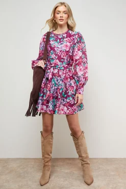 Robe Mini Ceinturée à Ourlet Volantée