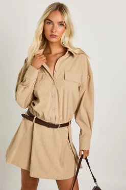 boohoo Robe mini chemise-blouson Cord<Femme Robes À Manches Longues|Robes