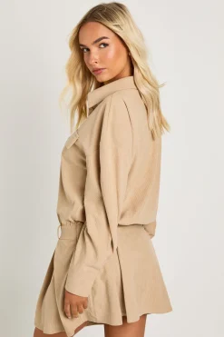 boohoo Robe mini chemise-blouson Cord<Femme Robes À Manches Longues|Robes