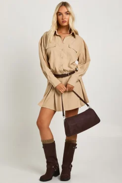 boohoo Robe mini chemise-blouson Cord<Femme Robes À Manches Longues|Robes