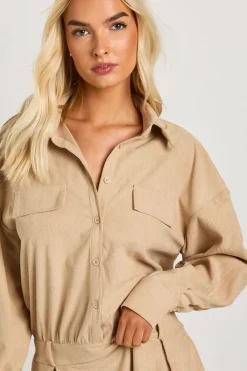 boohoo Robe mini chemise-blouson Cord<Femme Robes À Manches Longues|Robes