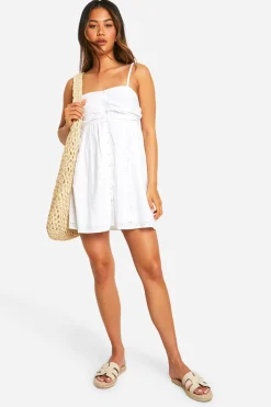 Robe mini chemise à broderie