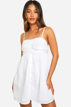 Robe mini chemise à broderie