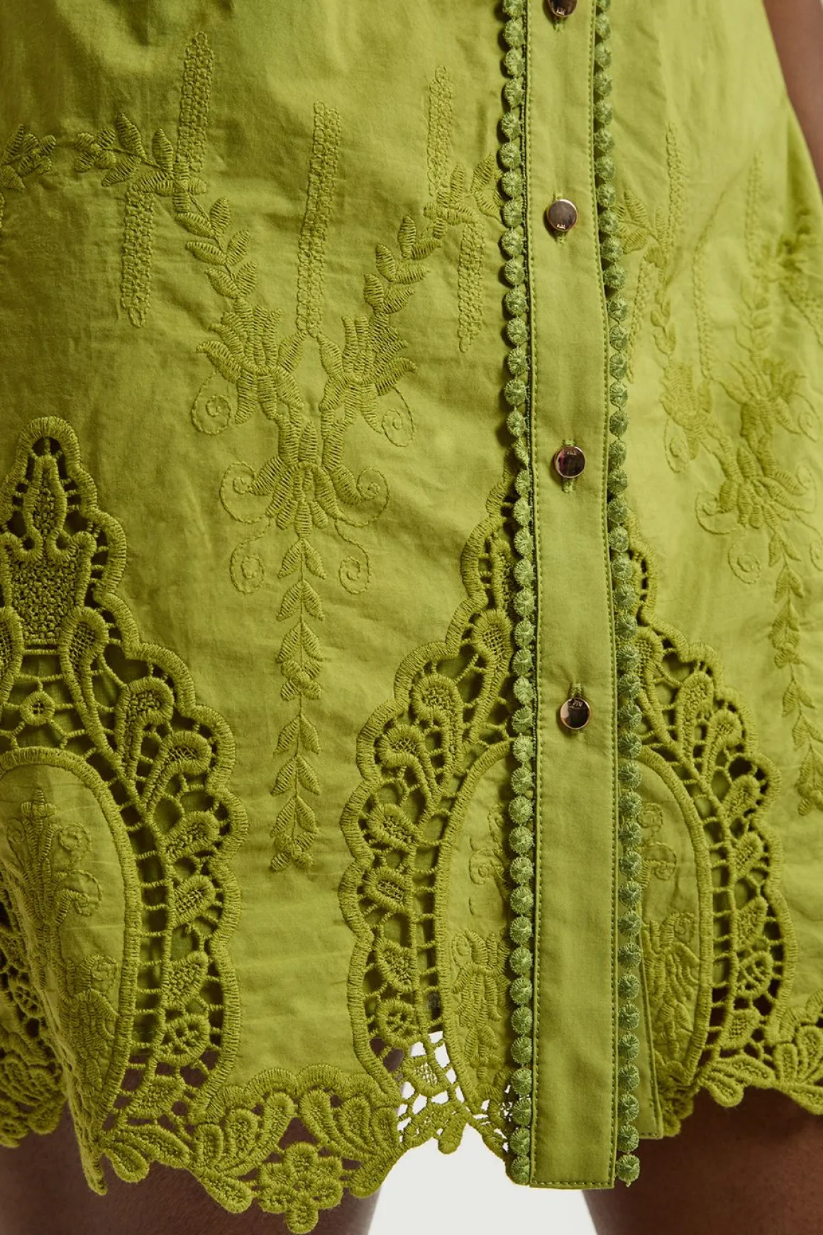 Robe Mini Chemise En Coton À Broderie Ajourée Avec Col