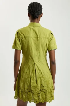 Robe Mini Chemise En Coton À Broderie Ajourée Avec Col