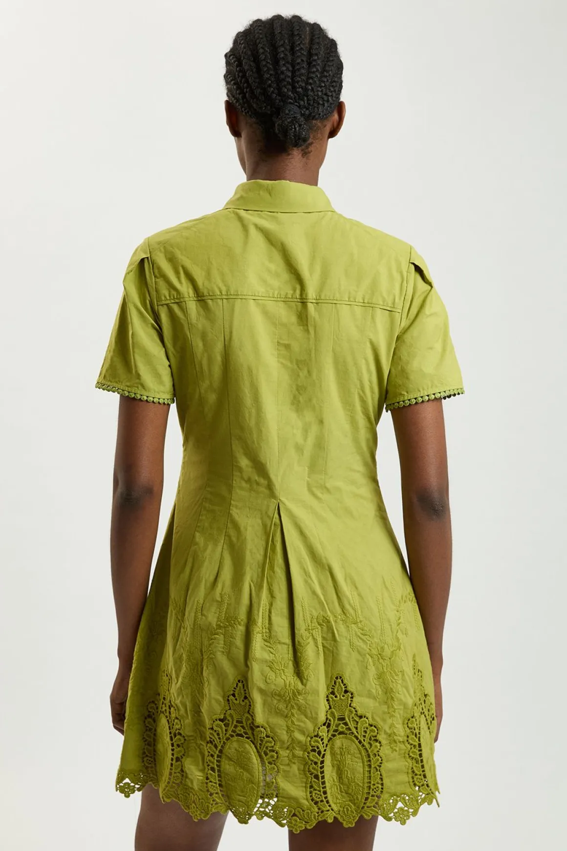 Robe Mini Chemise En Coton À Broderie Ajourée Avec Col