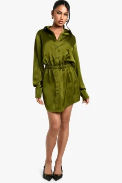 Robe mini chemise en satin