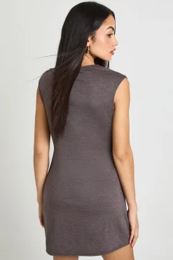 boohoo Robe Mini Chiné À Encolure Asymétrique Et Côtés Froncés<Femme Looks Chocolat|Robes