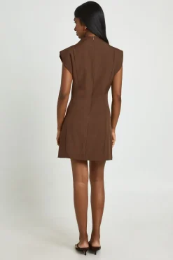 Robe Mini Cintrée Asymétrique Sans Manches À Boutonnage