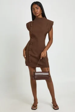 Robe Mini Cintrée Asymétrique Sans Manches À Boutonnage