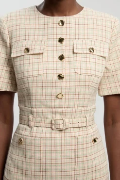 Robe Mini Cintrée À Carreaux Avec Ceinture