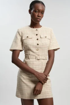 Robe Mini Cintrée À Carreaux Avec Ceinture