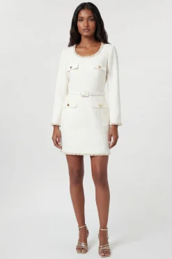 Robe Mini Cintrée Ceinturée En Tweed Ornée Petite