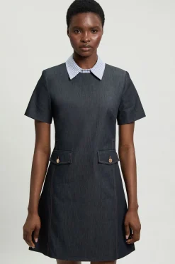 KarenMillen Robe Mini Cintrée En Denim Avec Détails Ajustés<Femme Denim|Denim
