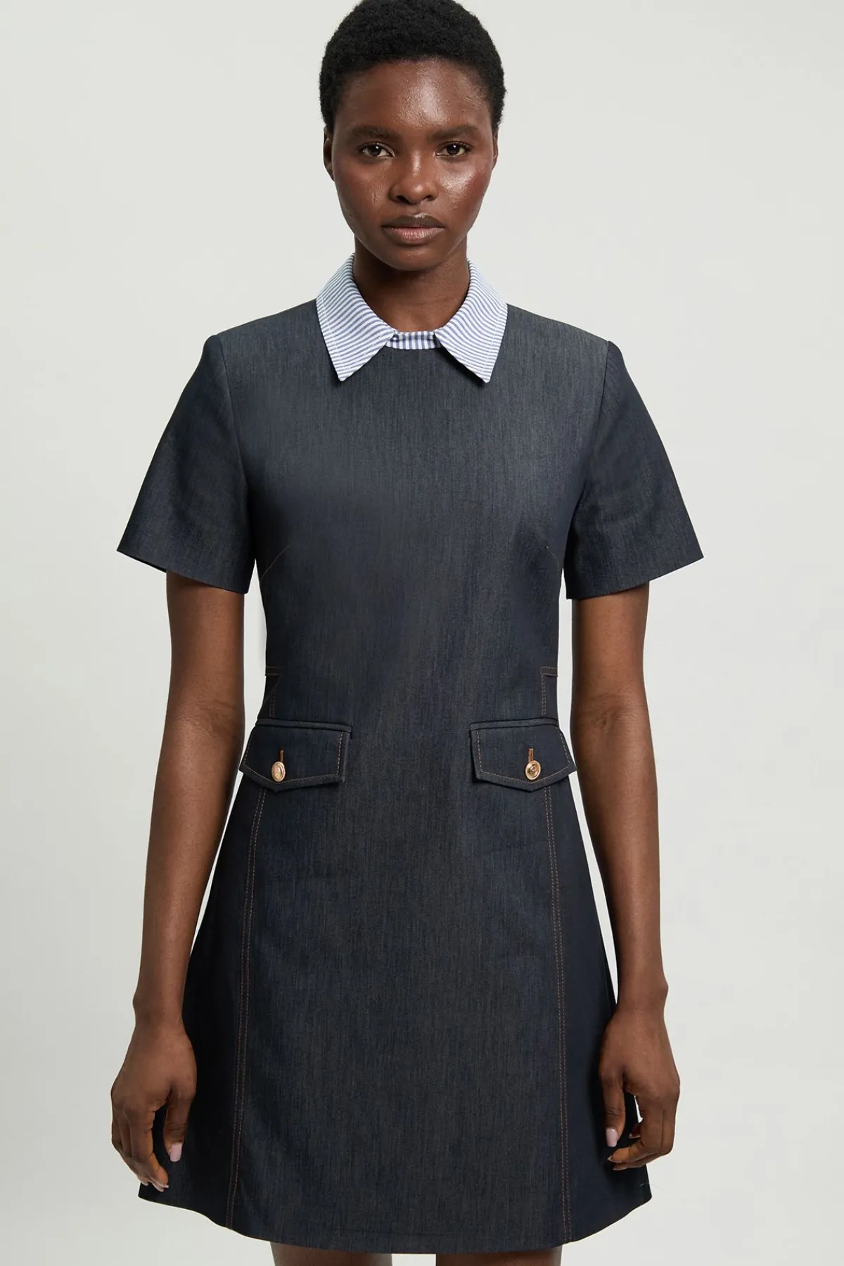 KarenMillen Robe Mini Cintrée En Denim Avec Détails Ajustés<Femme Denim|Denim