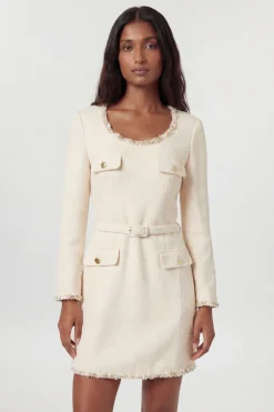 Robe Mini Cintrée En Tweed À Ceinture Et Ornements
