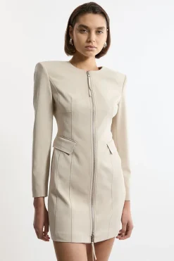 KarenMillen Robe mini cintrée en viscose à zip traversant et à coutures multiples<Femme Tailleurs|Robes À Manches Longues