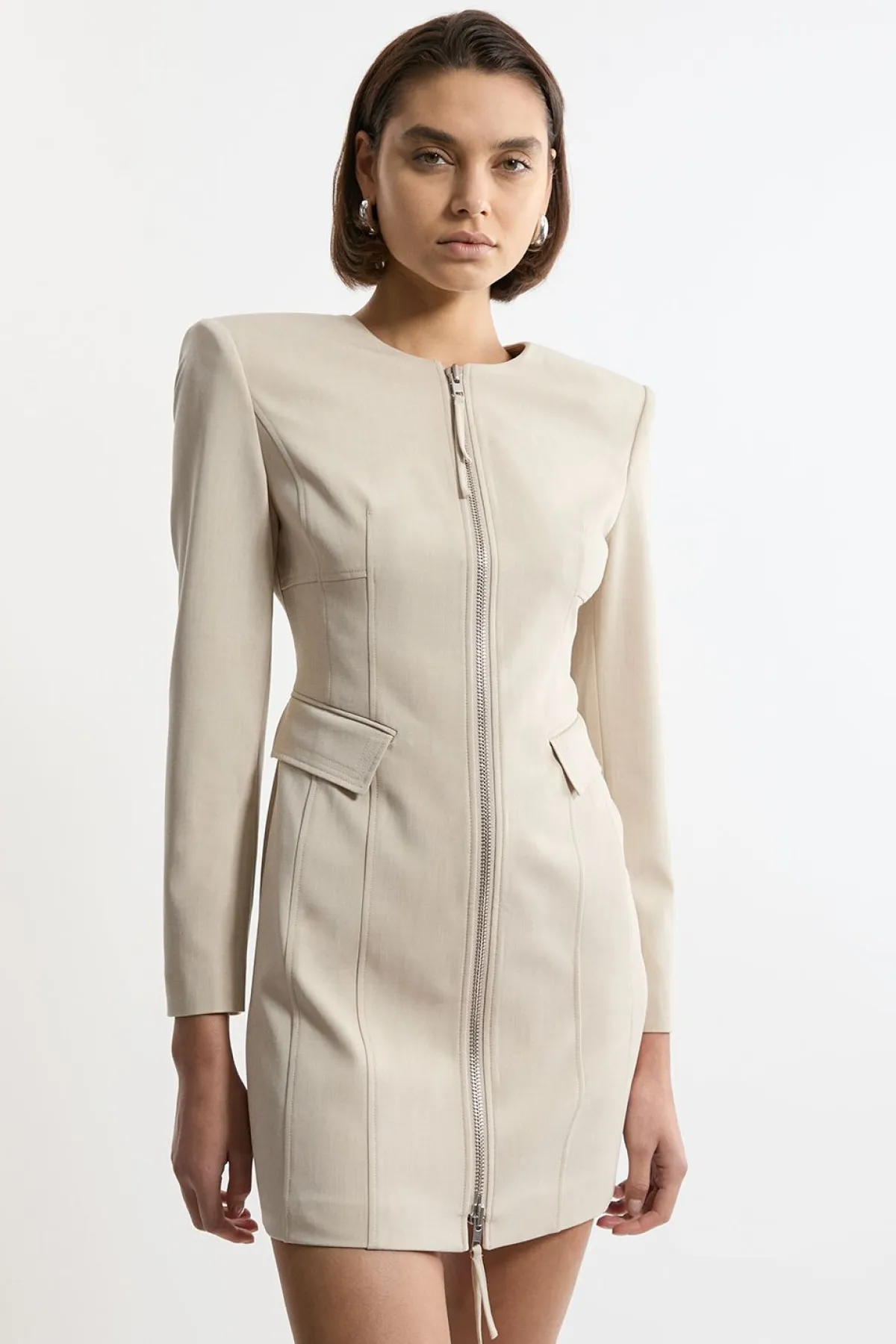 KarenMillen Robe mini cintrée en viscose à zip traversant et à coutures multiples<Femme Tailleurs|Robes À Manches Longues