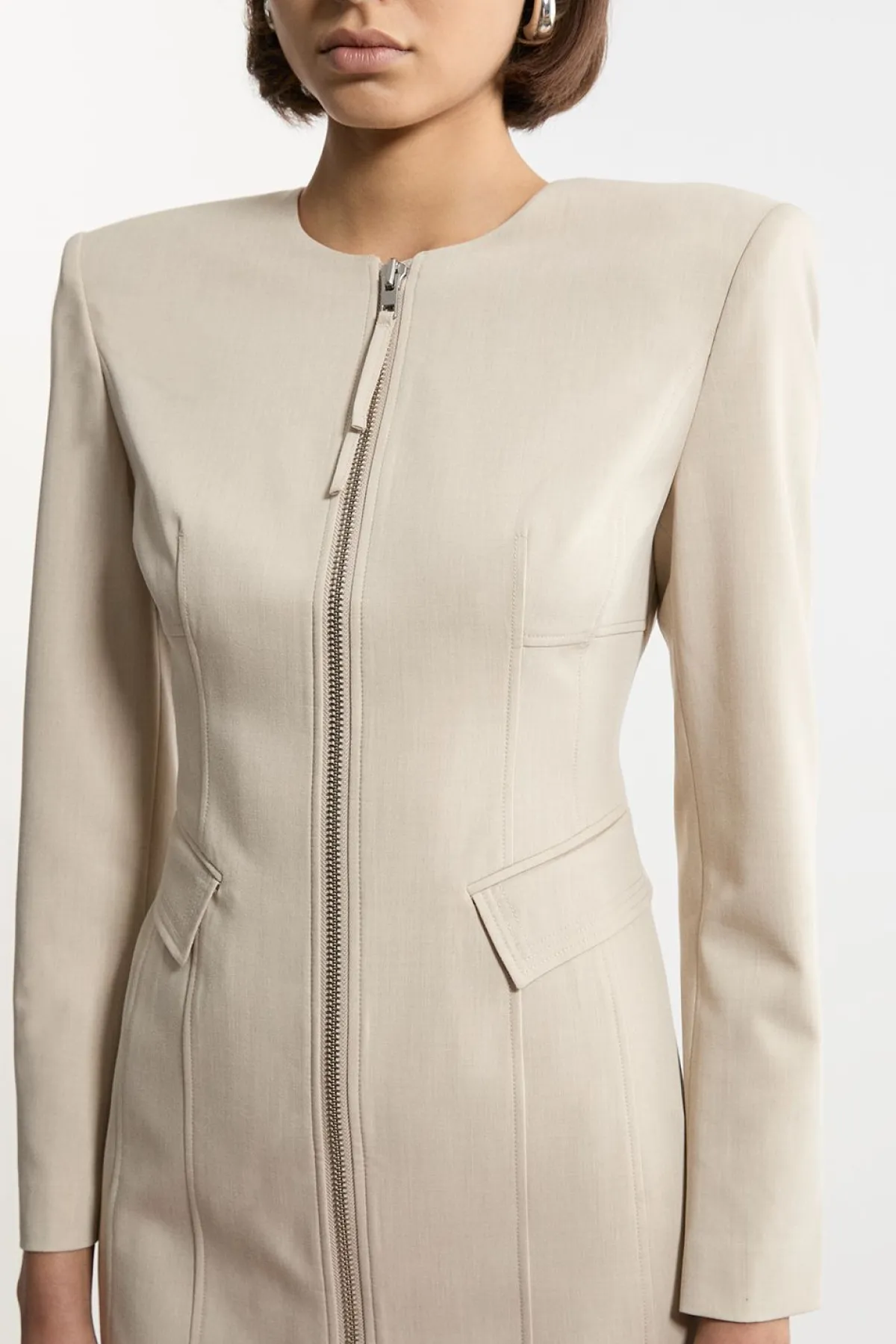 KarenMillen Robe mini cintrée en viscose à zip traversant et à coutures multiples<Femme Tailleurs|Robes À Manches Longues