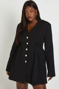 Robe Mini Cintrée À Manches Longues Sans Col