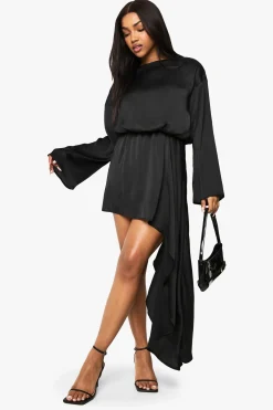 Robe mini à col bateau avec effet blouson drapé