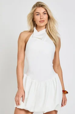 Robe Mini Col Bénitier Dos Nu À Ourlet Asymétrique