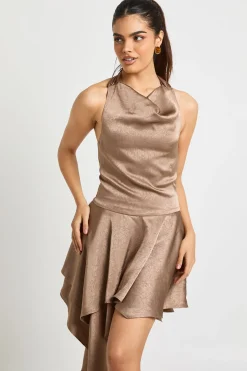 Robe Mini à Col Bénitier en Satin Texturé