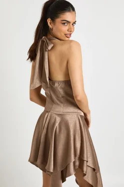 Robe Mini à Col Bénitier en Satin Texturé