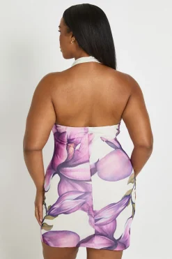 Robe Mini À Col Bénitier Haut En Mesh Fleuri Grande Taille