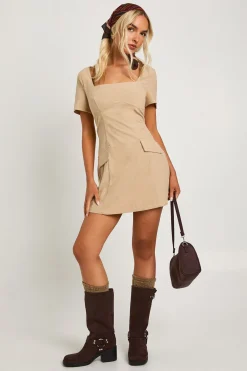 boohoo Robe mini à col carré Cord<Femme Toutes Les Robes|Robes