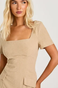 boohoo Robe mini à col carré Cord<Femme Toutes Les Robes|Robes