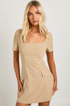 boohoo Robe mini à col carré Cord<Femme Toutes Les Robes|Robes
